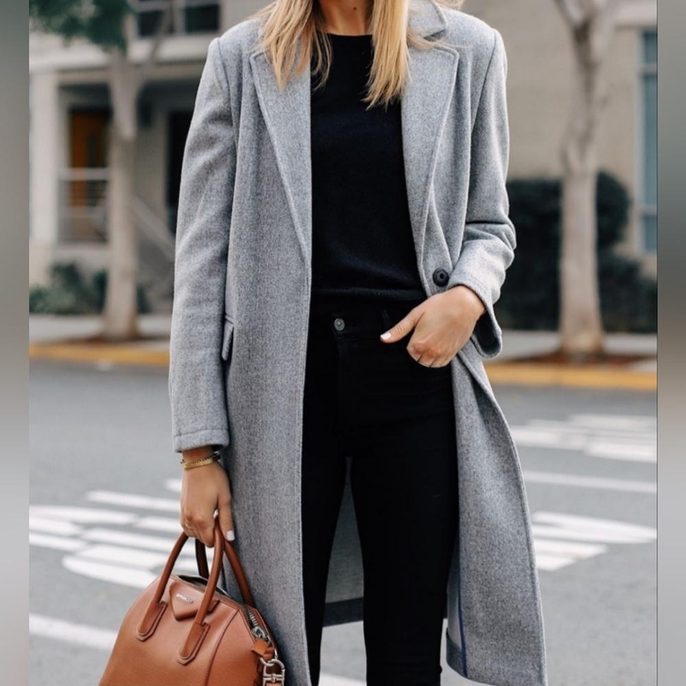 TopShop Double Pocket Midi Length Gray Coat Size US 8 Classic Designer Boho Chic